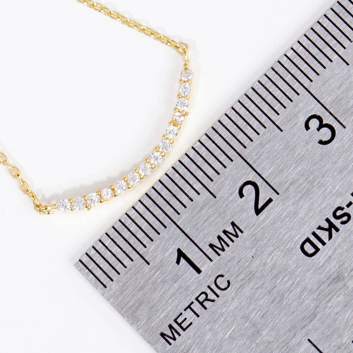 Elegant Curved CZ Bar Smile Necklace