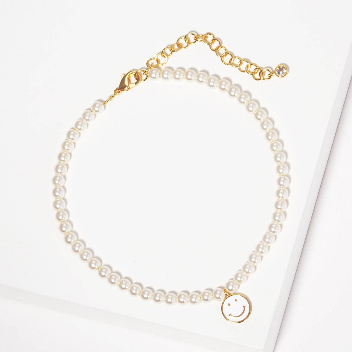 Gold Plated Freshwater Pearl Smiley Face Anklet