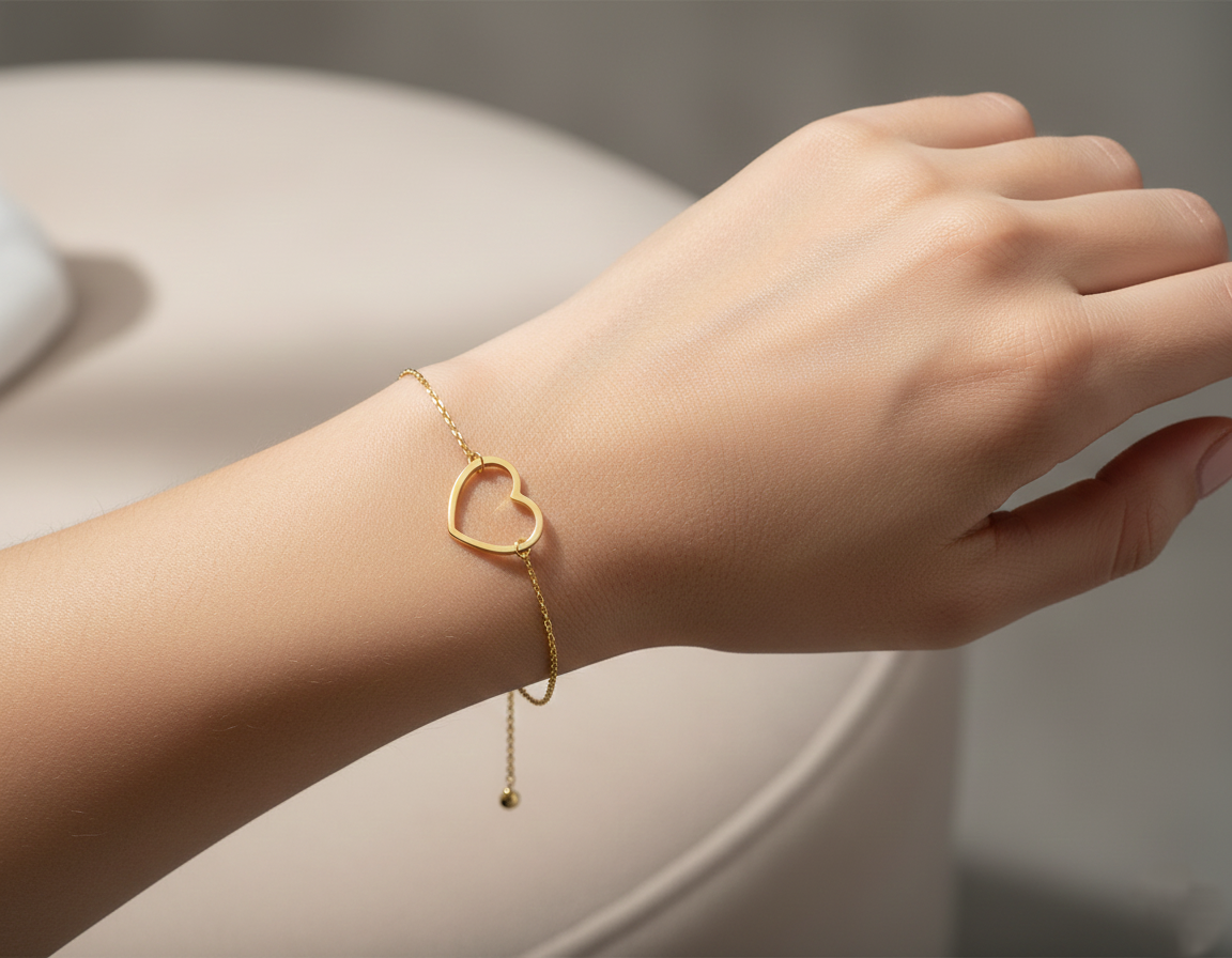 Minimalist Open-Heart Charm Bracelet