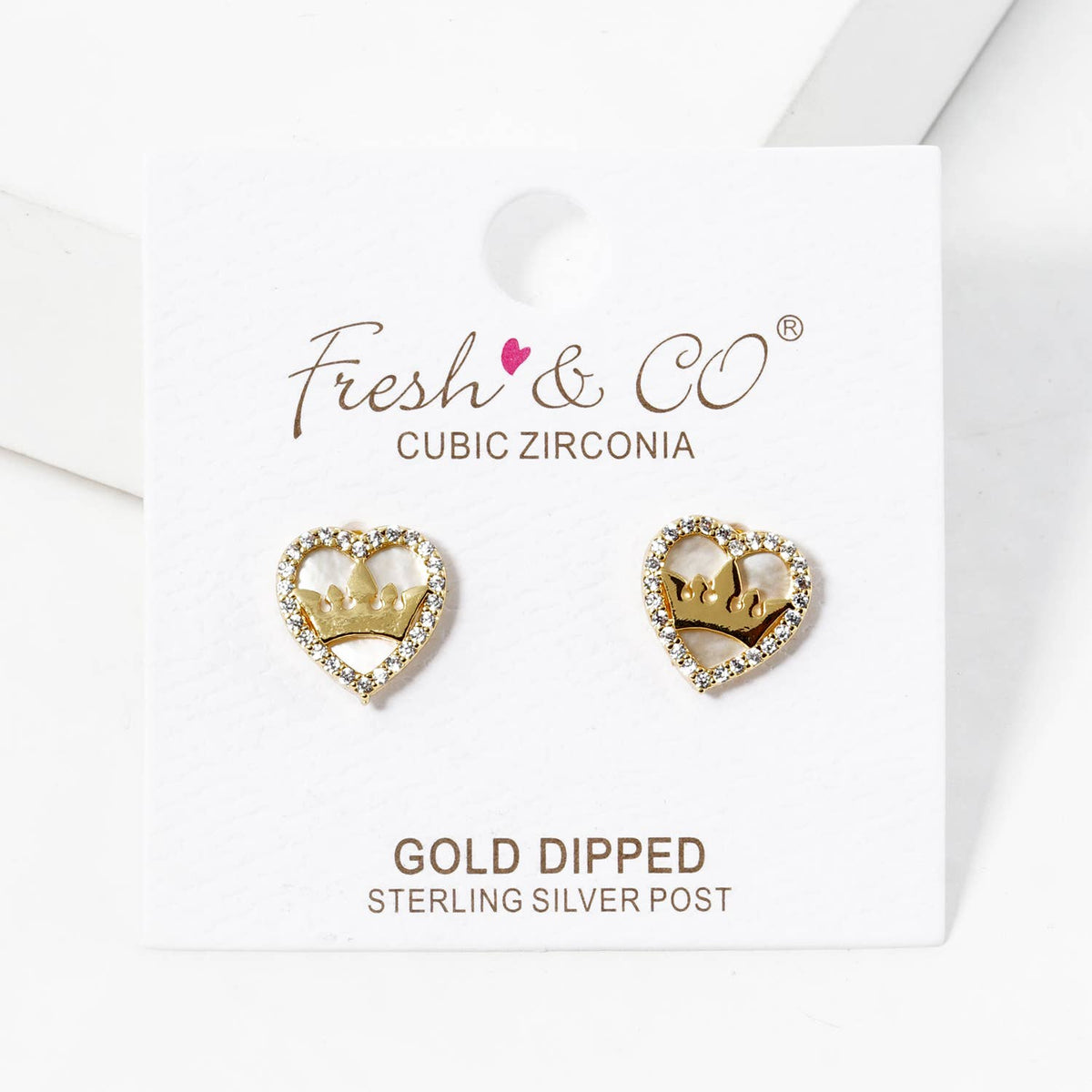 Cubic Zirconia Heart & Crown Stud Earrings