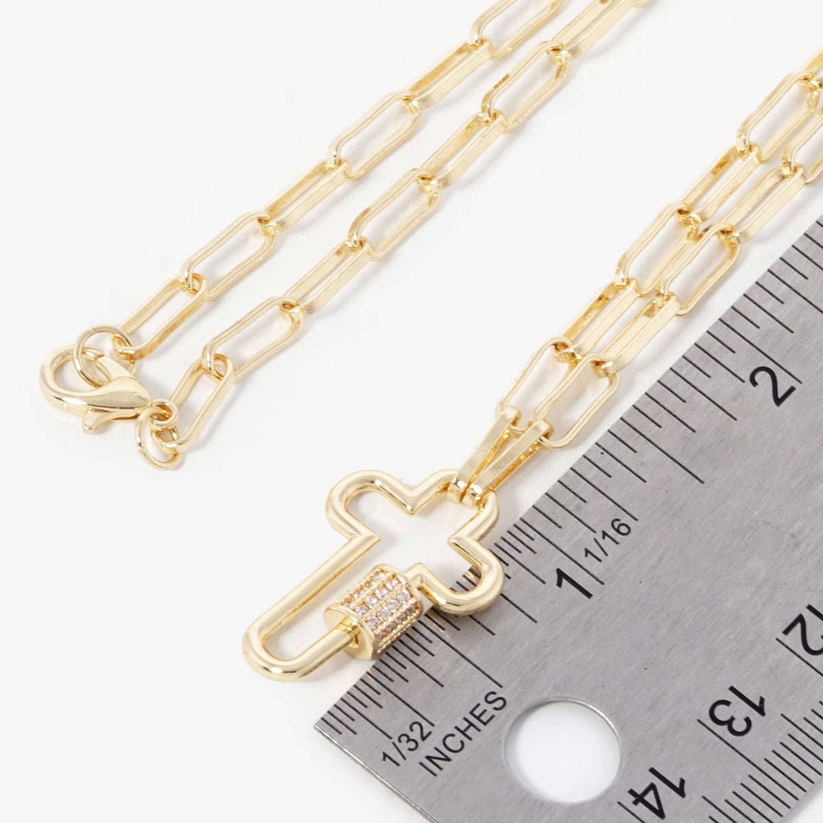 Gold Chain Choker with Cut-Out Cross Lock Pendant