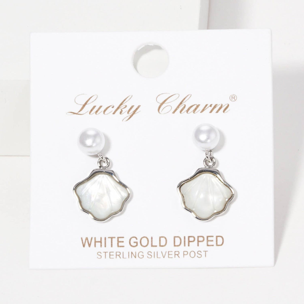 Gold Freshwater Pearl Seashell Dangle Earrings