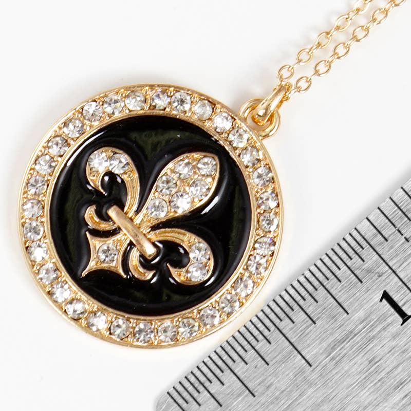 Gold Plated Fleur De Lis Circle Pendant Necklace