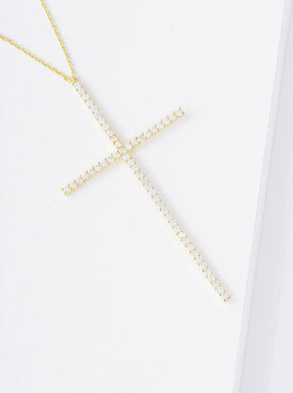 Gold Cubic Cross Pendant Necklace