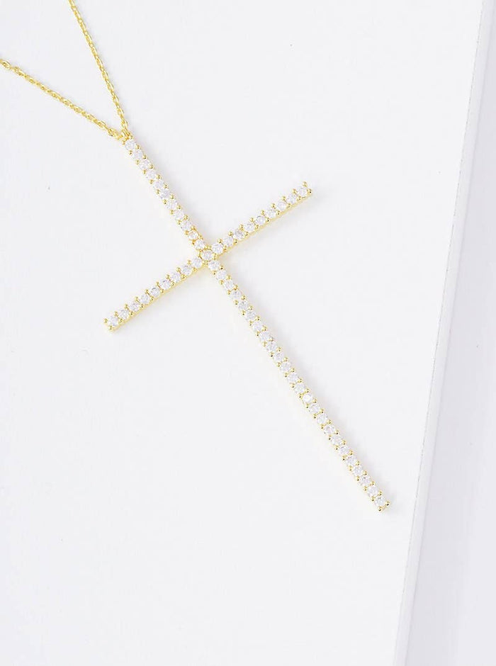 Gold Cubic Cross Pendant Necklace