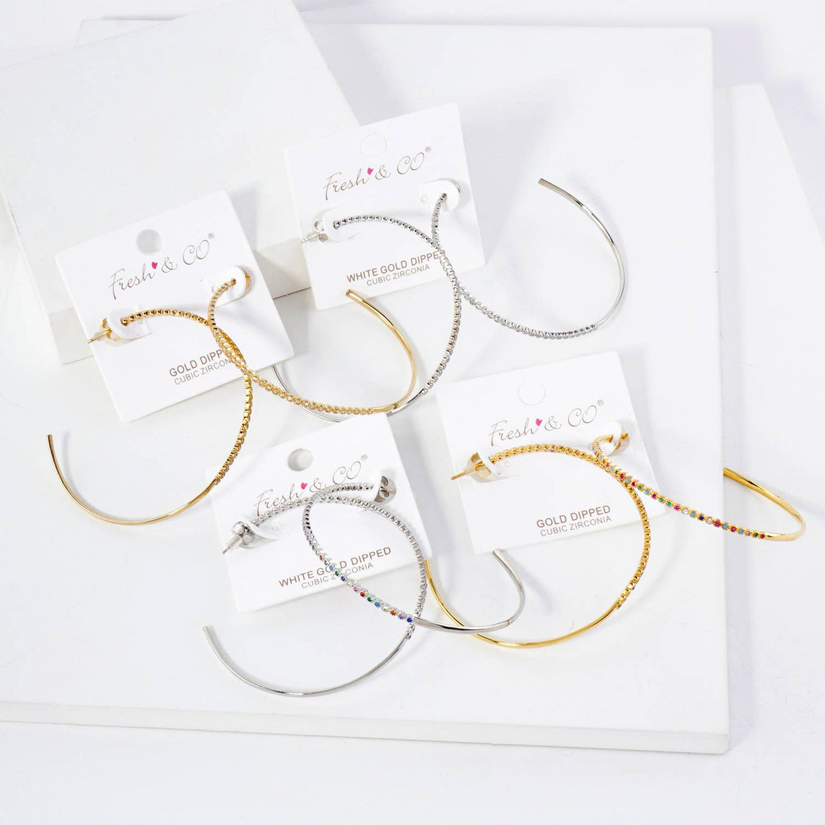 60mm Hoop Earrings with Half CZ Stone Accents Earring.