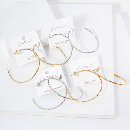 60mm Hoop Earrings with Half CZ Stone Accents Earring.