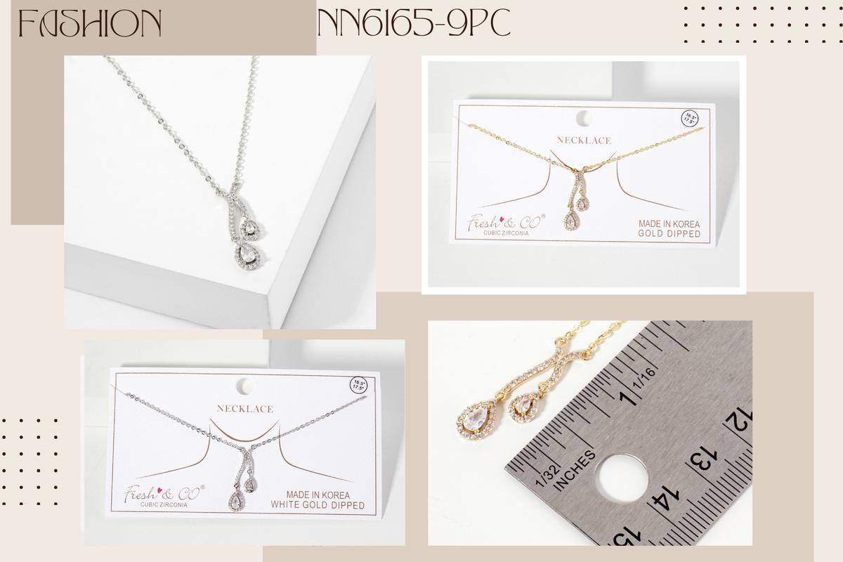 Teardrop CZ-Stones Pendant Curved-Design Necklace