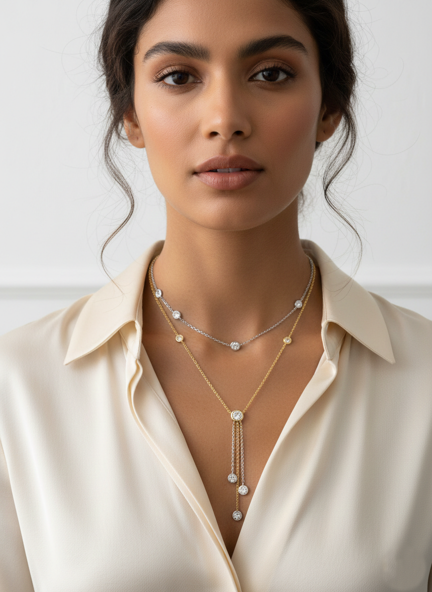 Minimalist CZ Multi-Strand Tassel Y-Necklace