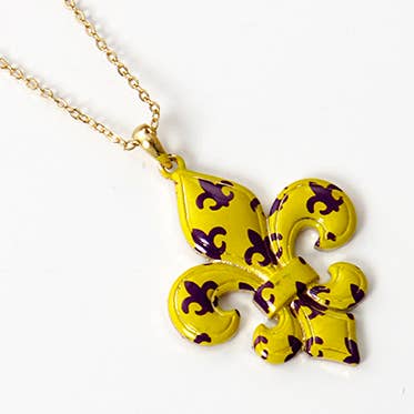 Gold Plated Yellow Purple Fleur De Lis Necklace