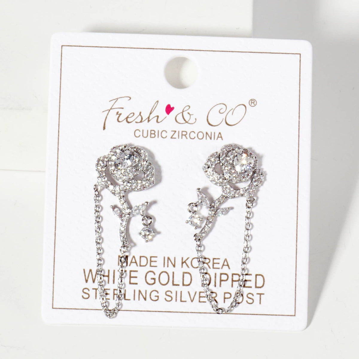 Botanical-Theme Pave-Set Rose Drop Earrings