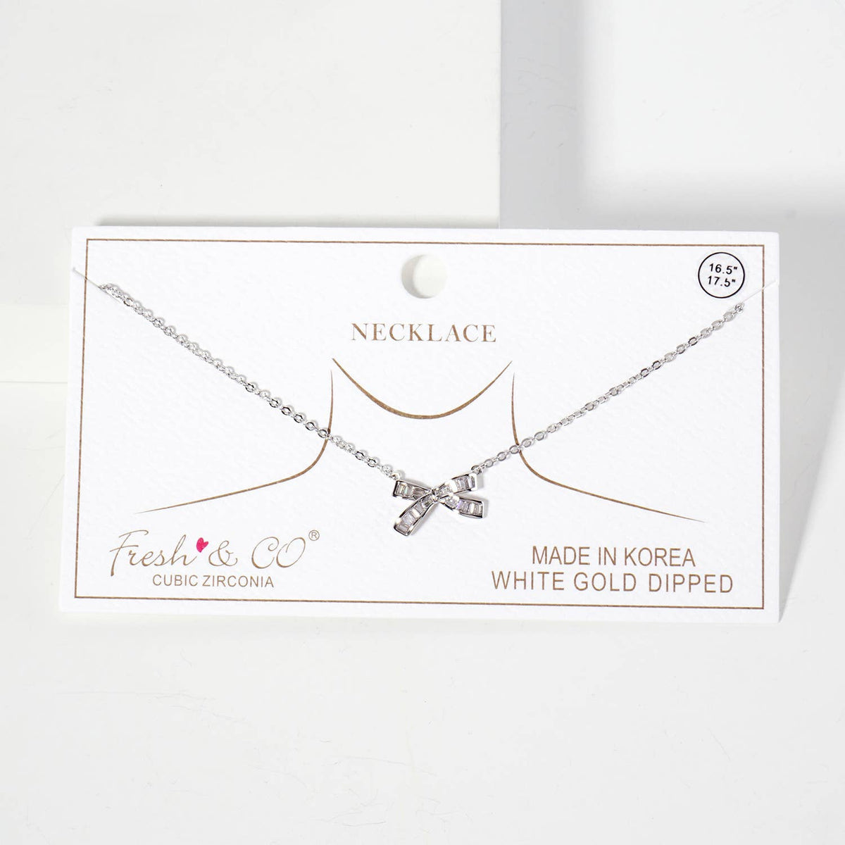 Bow Pendant with Square-Cubic-Zirconia Stones Necklace