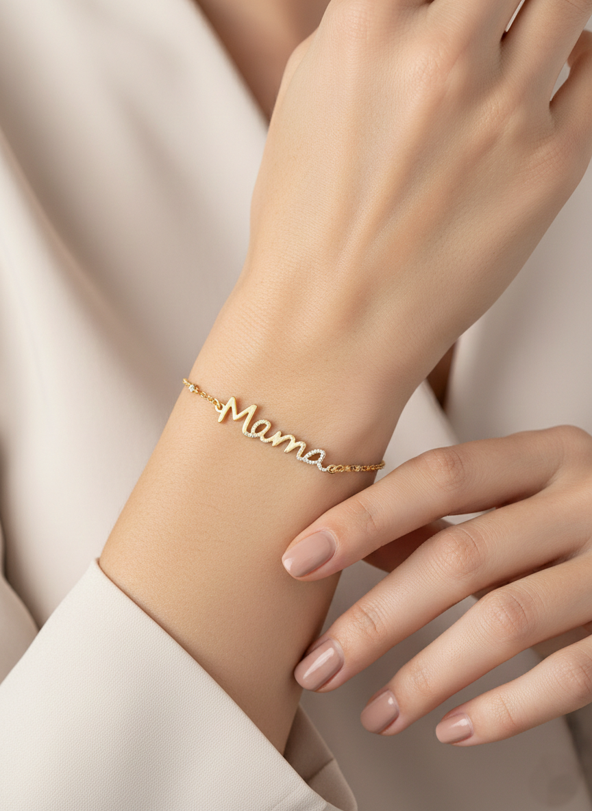 Minimalist Script "Mama" Charm Bracelet