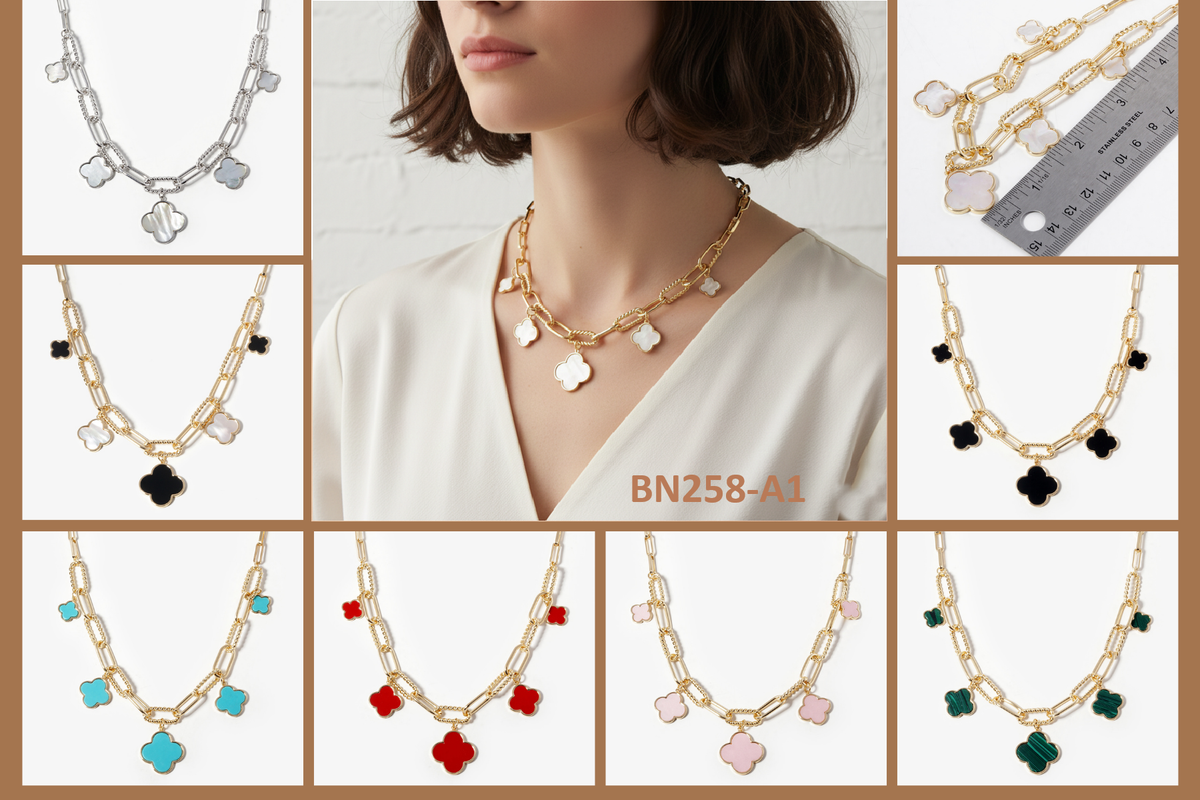 Four-Leaf Clover Charm Link Chain Necklace