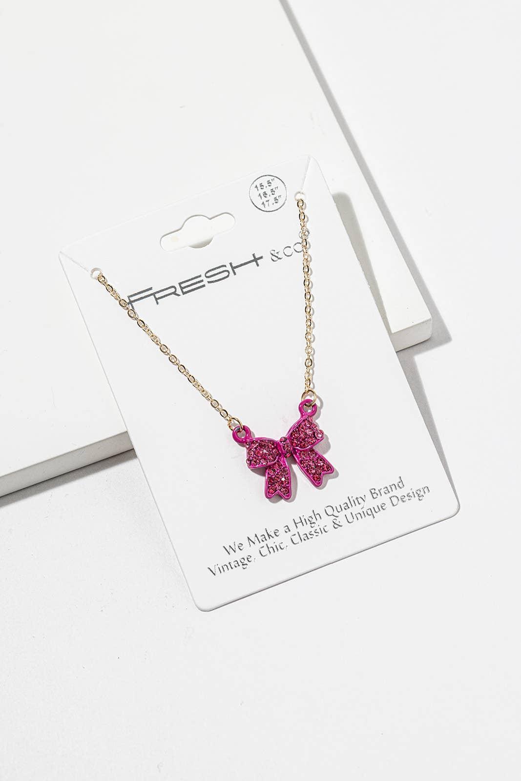 Enamel Crystal Bow Pendant Necklace – Pavé Bow on Chain
