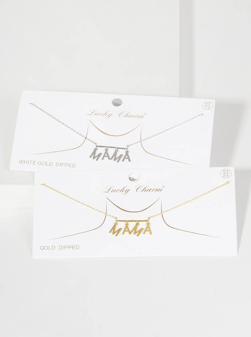Gold Plated Bar Dangling Mama Necklace