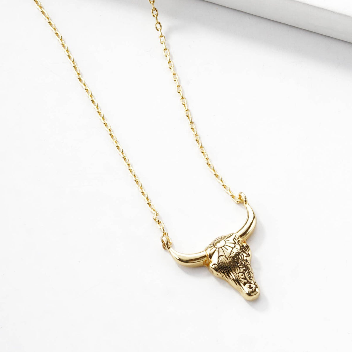 Minimalist Bull Skull Pendant Necklace