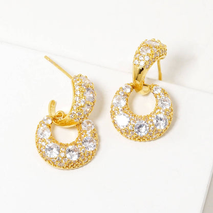 Dainty Pave Cubic Zirconia Open Circle Drop Earrings