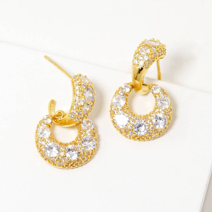Dainty Pave Cubic Zirconia Open Circle Drop Earrings