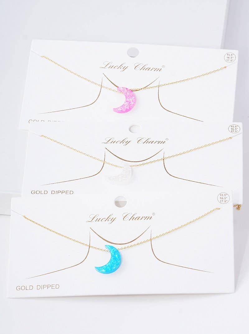 Gold Plated Opal Crescent Moon Necklace