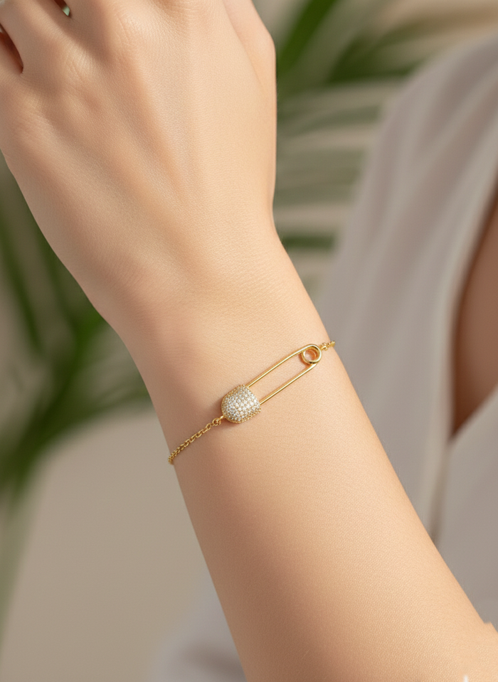 Pavé Safety Pin Charm Bracelet