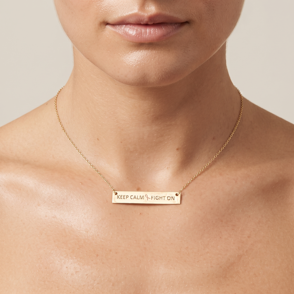 Breast Cancer Awareness "KEEP CALM & FIGHT ON" Necklace