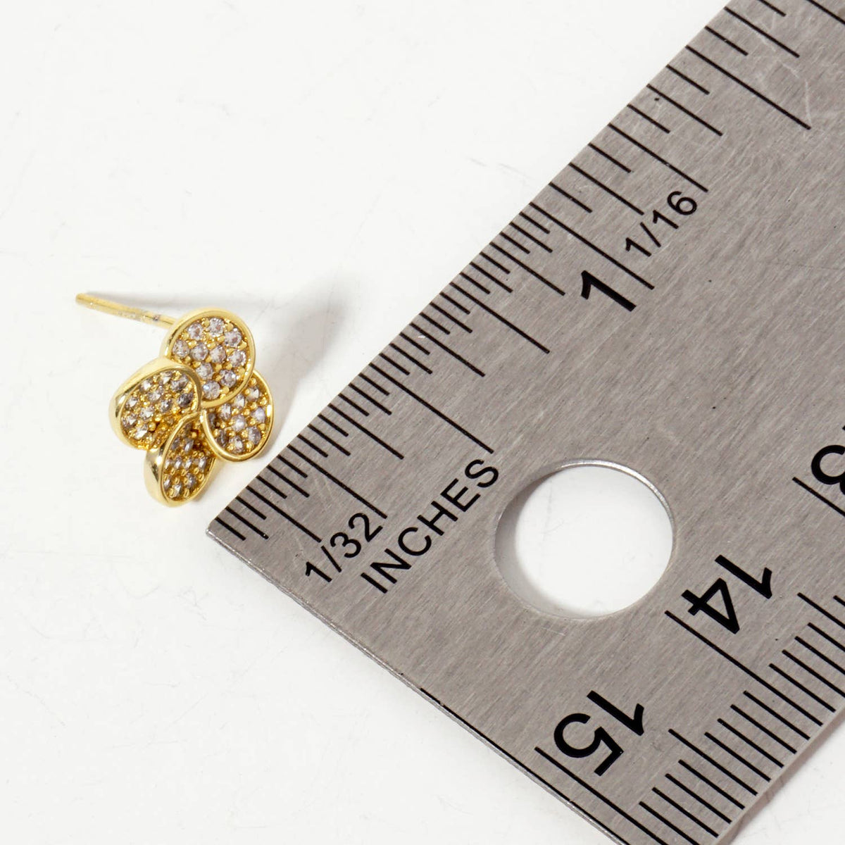 Pave-Set 10mm Quatrefoil 18K-Gold-Dipped Stud Earrings