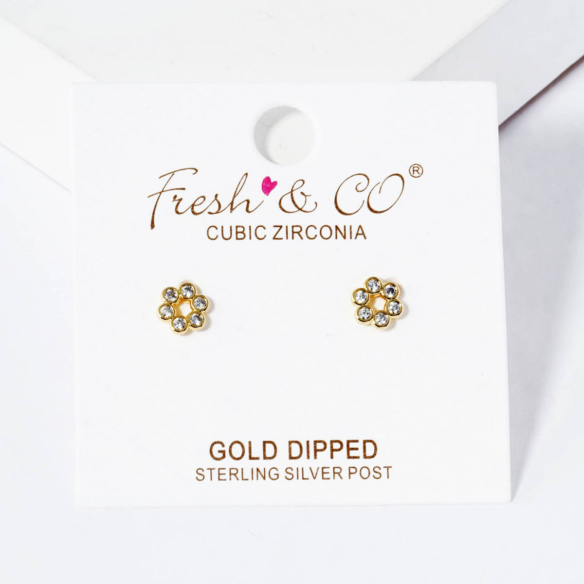 18K Gold Dipped CZ Stone Flower Post Stud Earrings