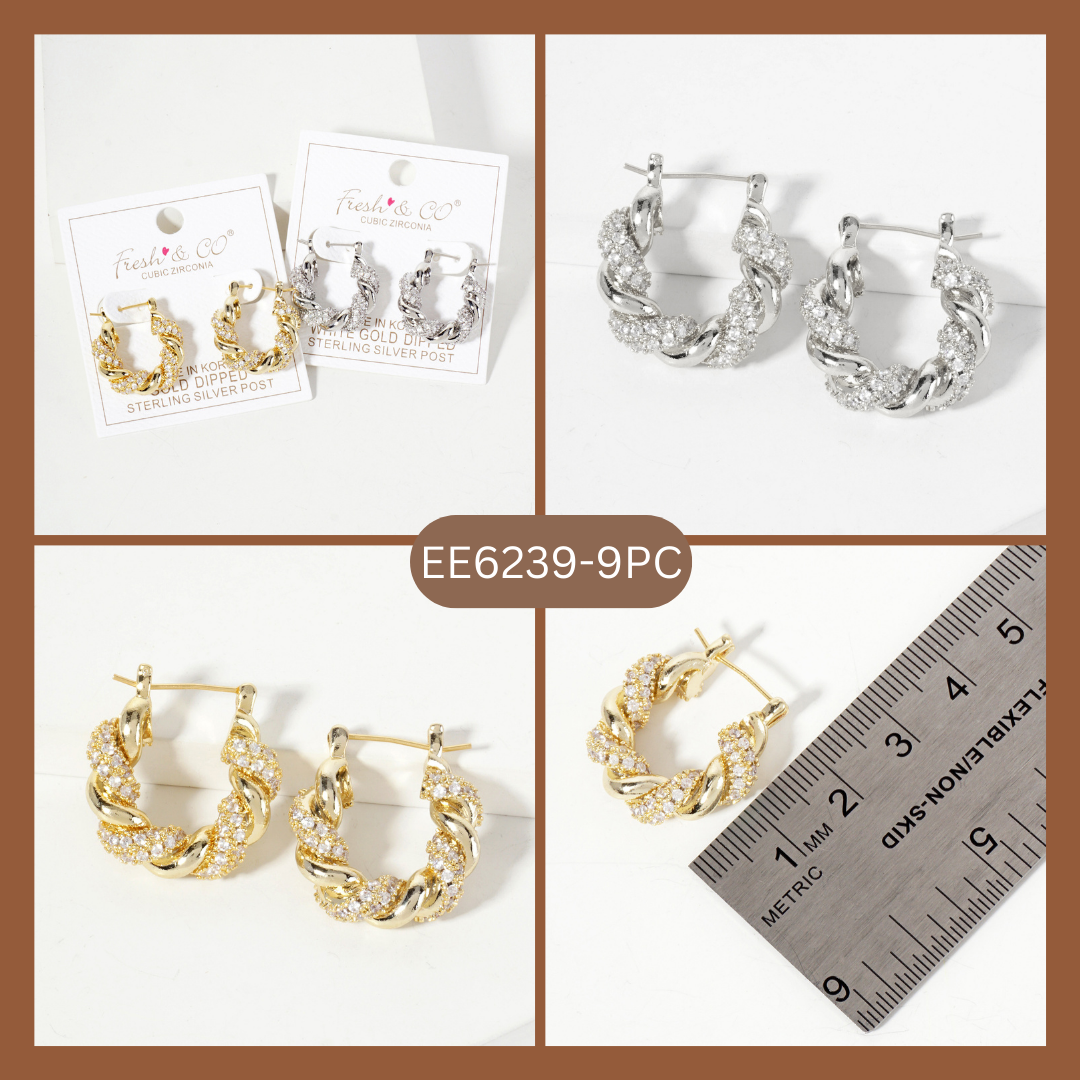 Rolled Design Single Row Embellishment 20mm Hoop Earrings