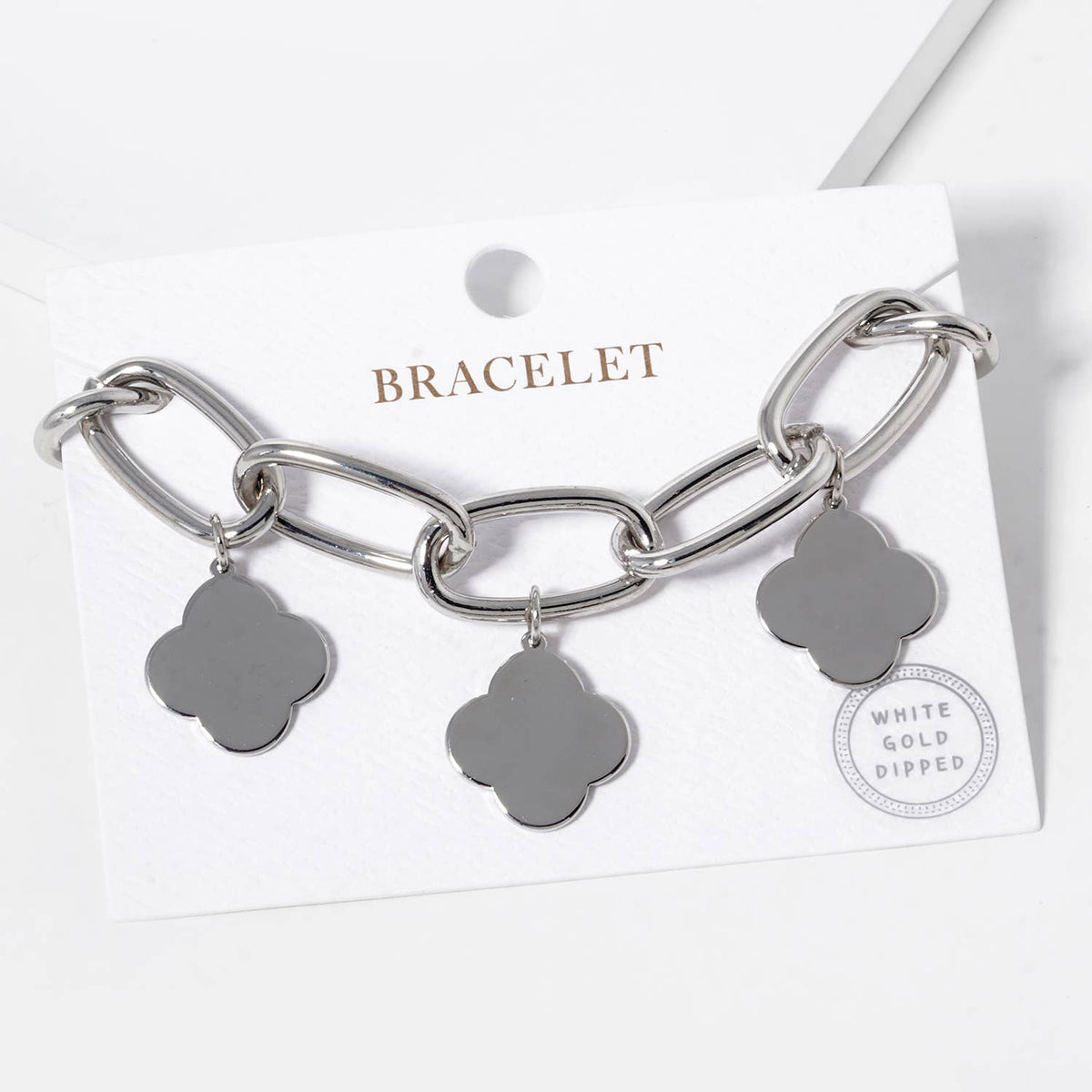 18K Gold Plated Chunky Link Bracelet with Clover Charms