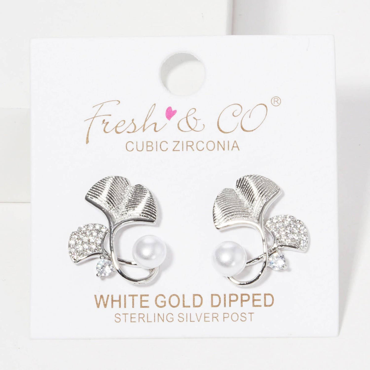 Gold Freshwater Pearl Gingko Leaf Stud Earrings