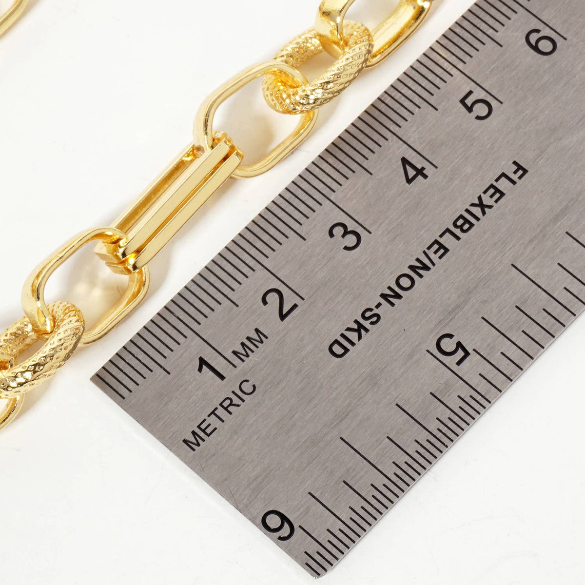 18K-Gold-Dipped 17-12mm Textured Geometric Chain Necklace