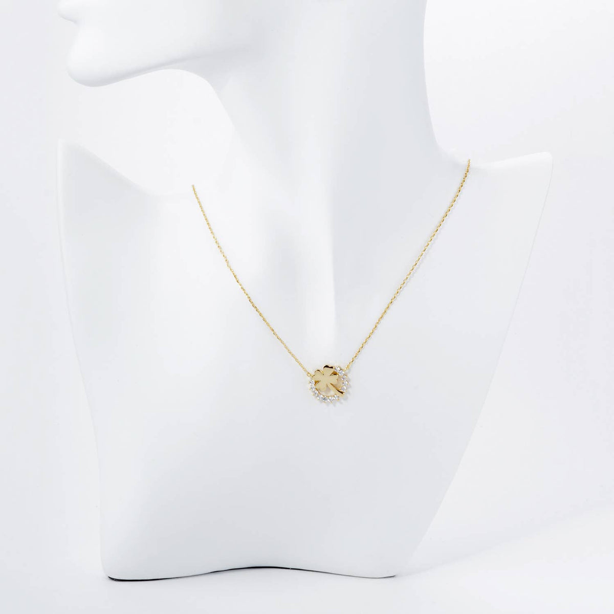 Pave Circle with Clover Pendant Necklace / 18K Gold Dipped
