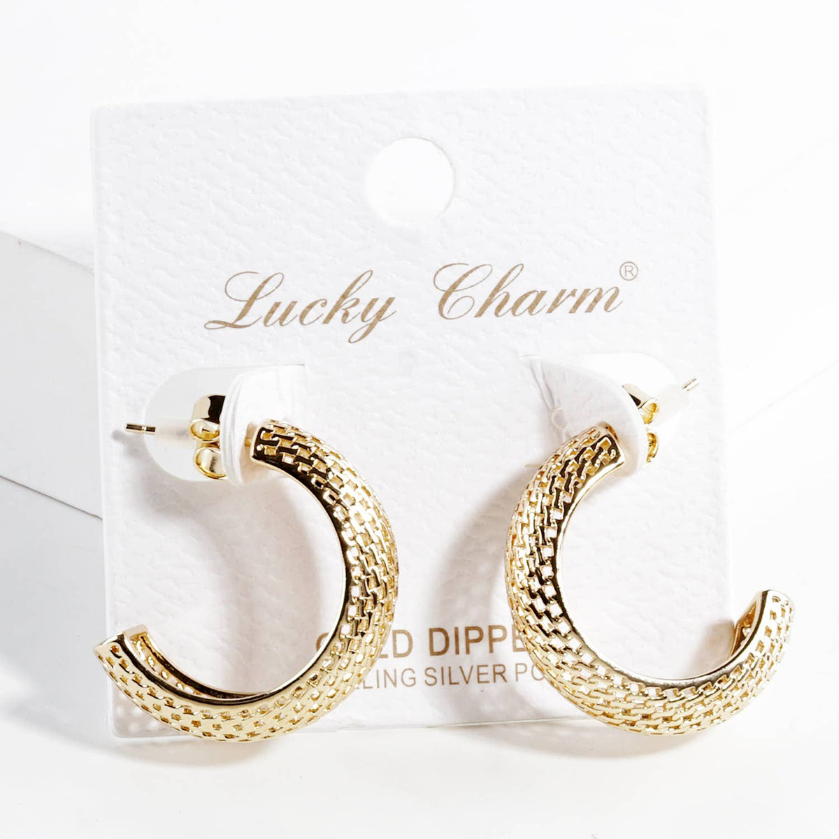 Geometric Spiral Grid C-Shape Hoop Earrings