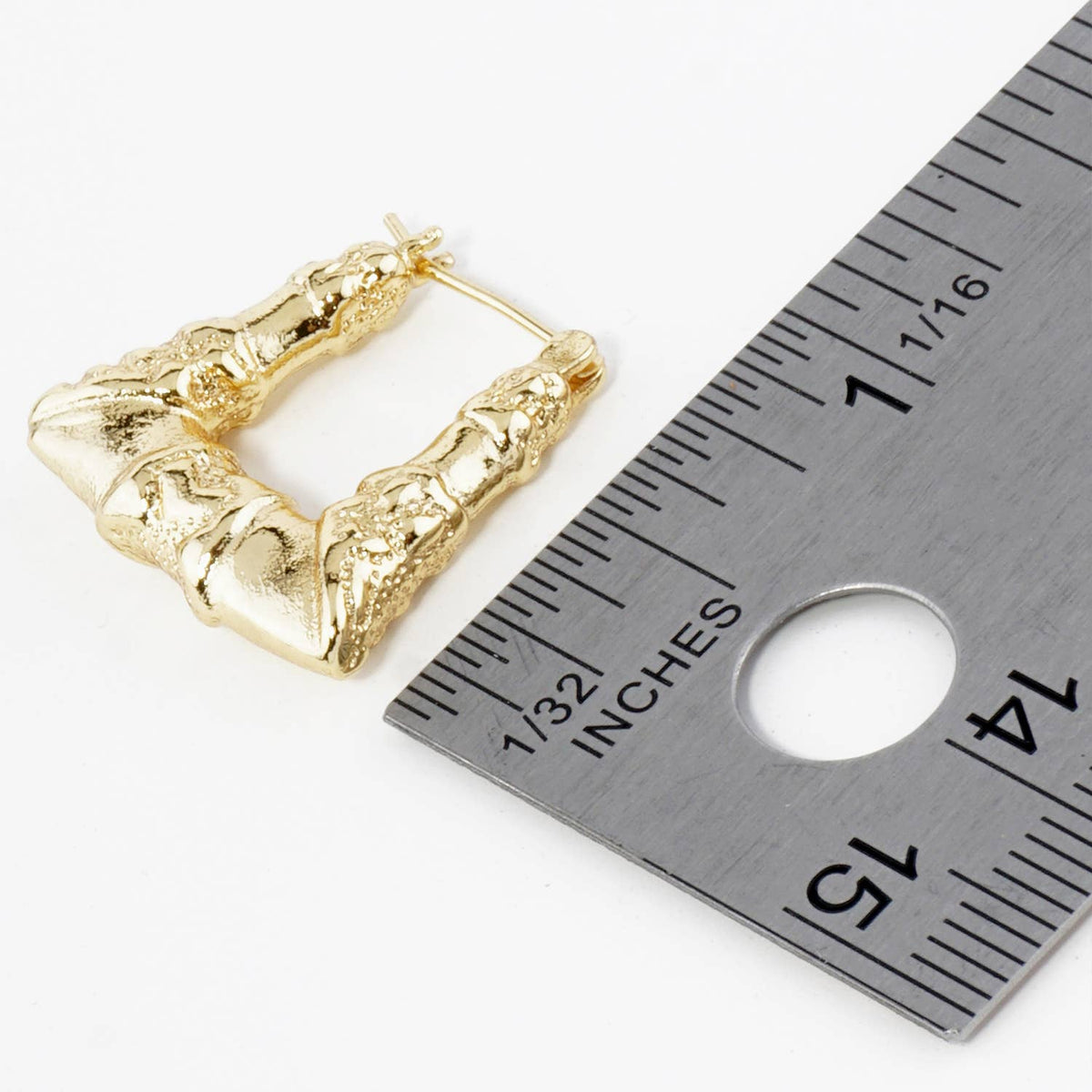 18K GOLD DIPPED TEXTURED 20MM TRAPEZOID HOOP EARRINGS