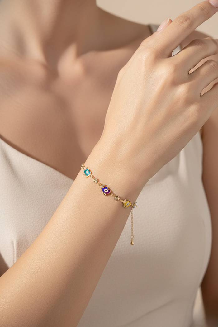 Multi-Color Enamel Elephant Charm Bracelet