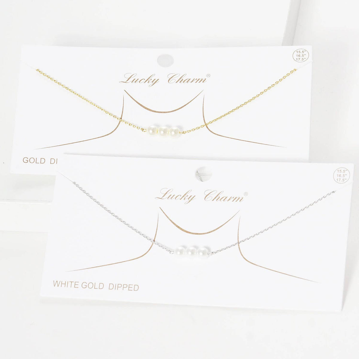 Gold 3 Beaded Freshwater Pearl Necklace