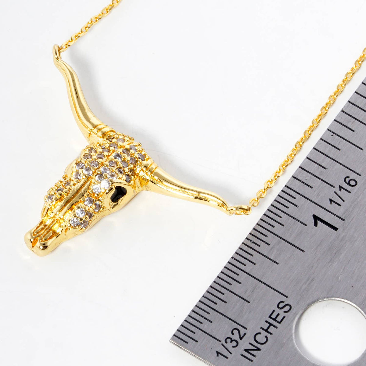 Western Bull Skull CZ Pendant Necklace
