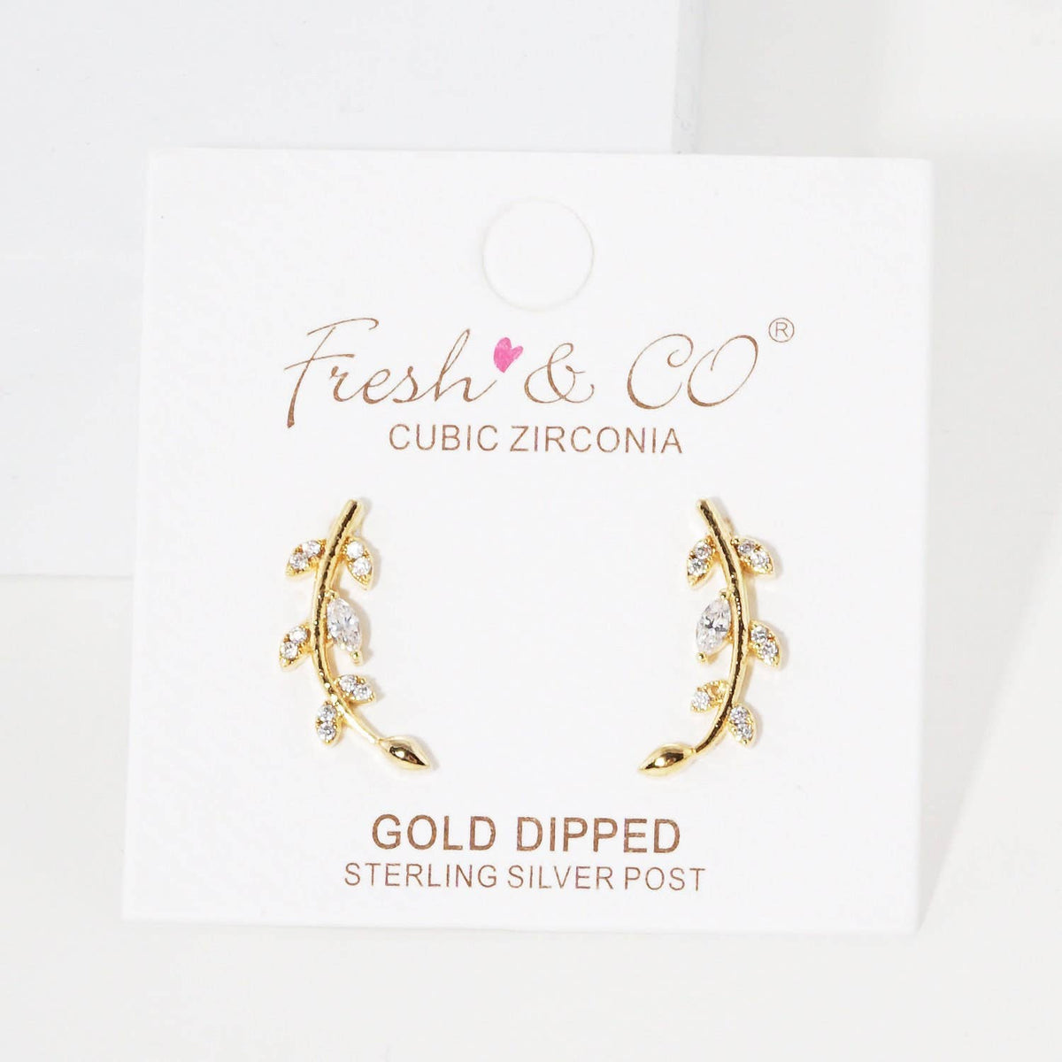 Gold Cubic Marquise Leaf Crawler Earrings