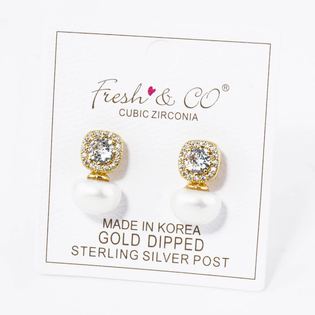 18K GOLD DIPPED PEARL DROP CUBIC ZIRCONIA STUD EARRINGS