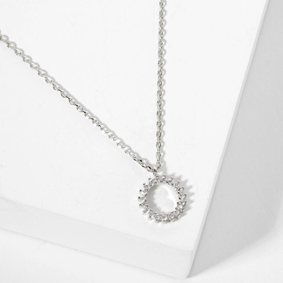 Minimalist Pave Circle Pendant Necklace