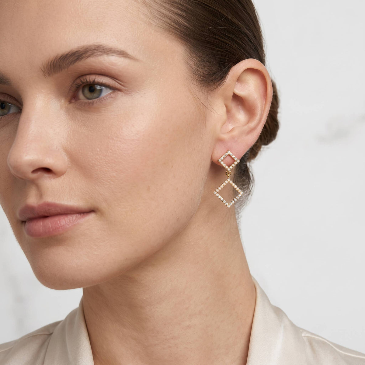 Dangled Geometric Square Cubic Zirconia Earrings