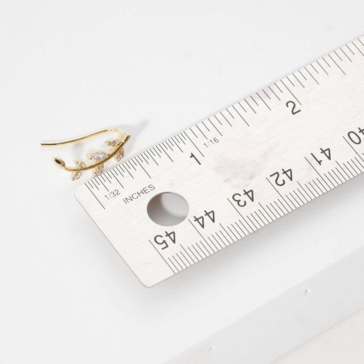 Gold Cubic Marquise Leaf Crawler Earrings