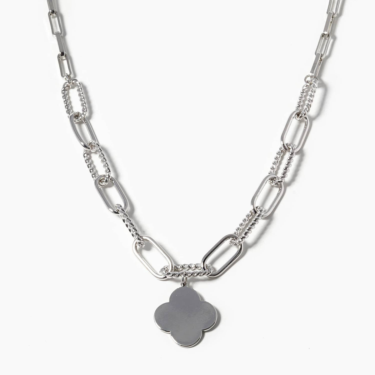 Mixed Link Chain Clover Pendant Necklace
