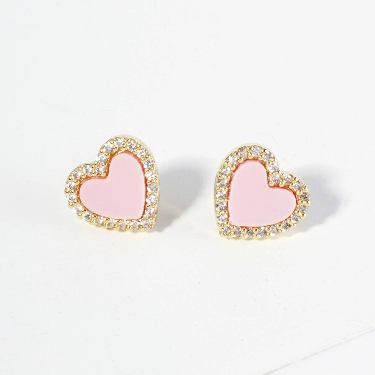 Heart Stud Earrings / 18K Gold Dipped Pave Set Cubic