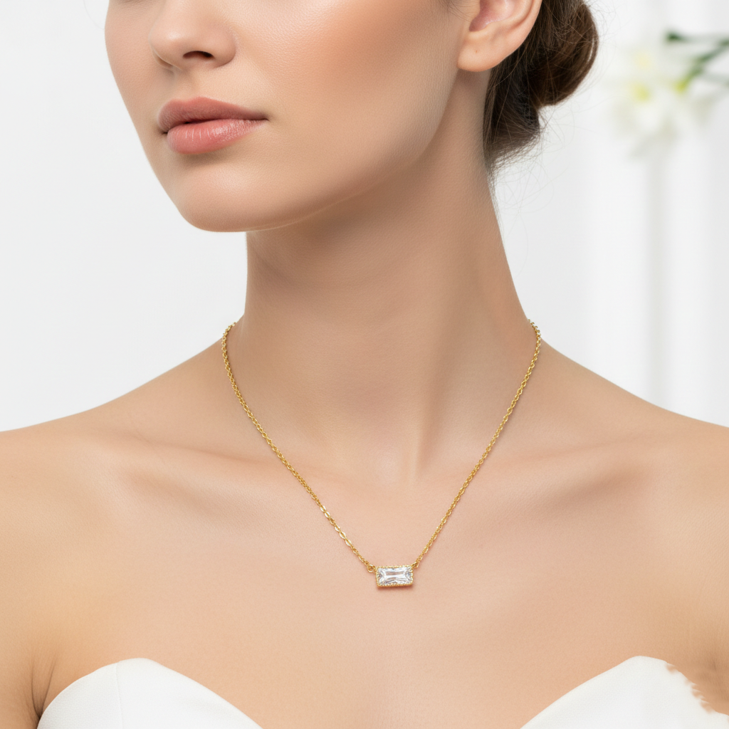 Minimalist Emerald Cut Cubic Zirconia Pendant Necklace