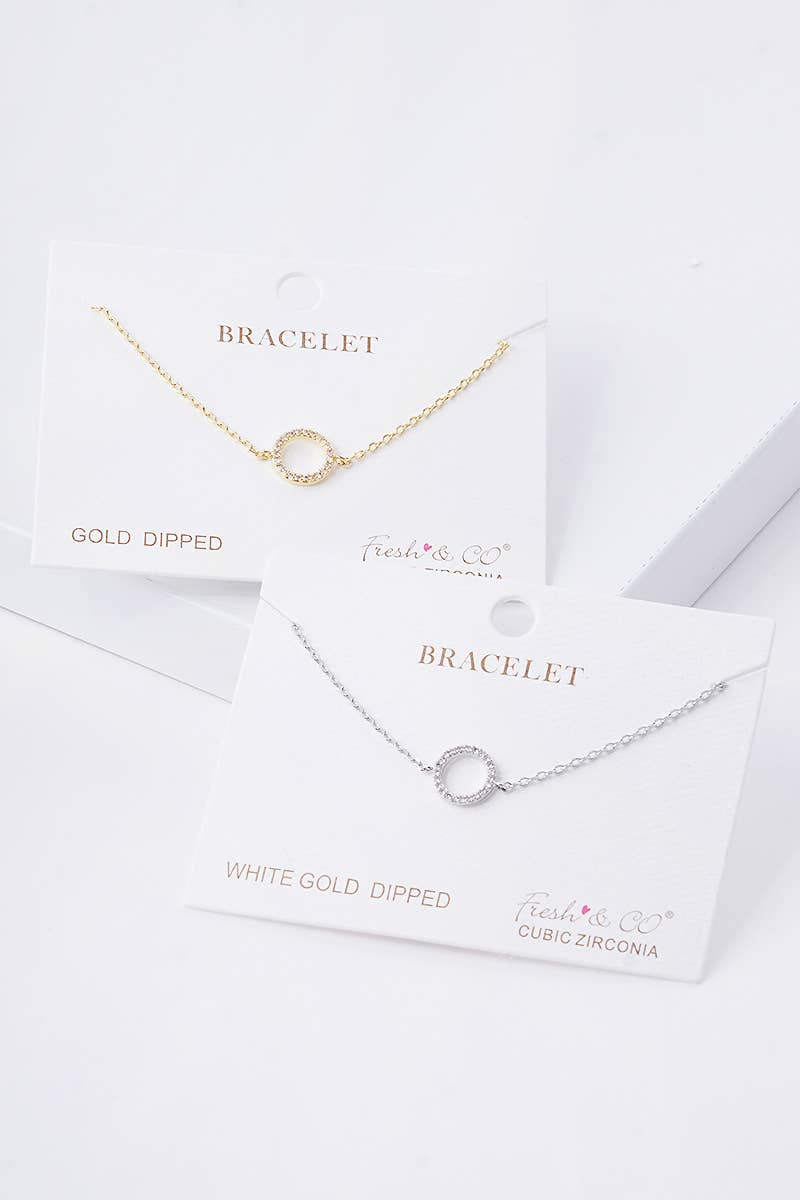 Dainty Pavé Circle Charm Chain Bracelet