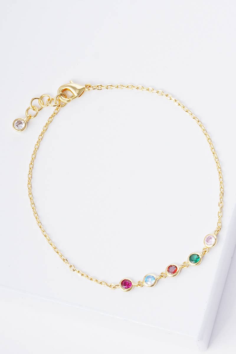 Dainty Bezel-Set Cubic Zirconia Station Chain Bracelet