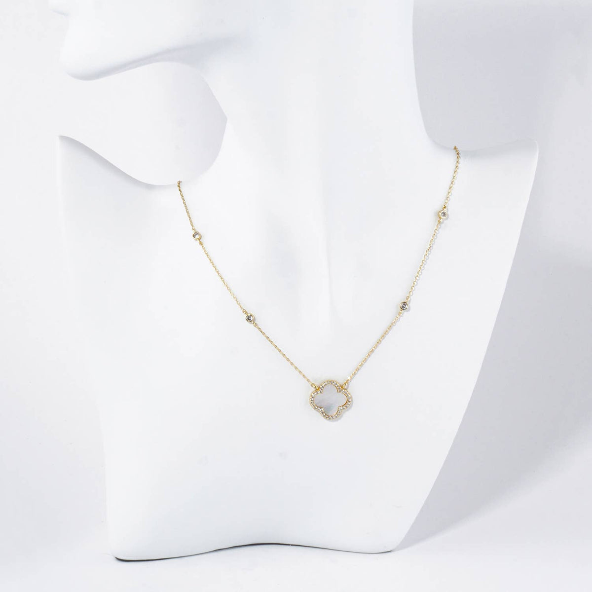 Micro Pave Set Cubic Zirconia 15mm Quatrefoil NECKLACE