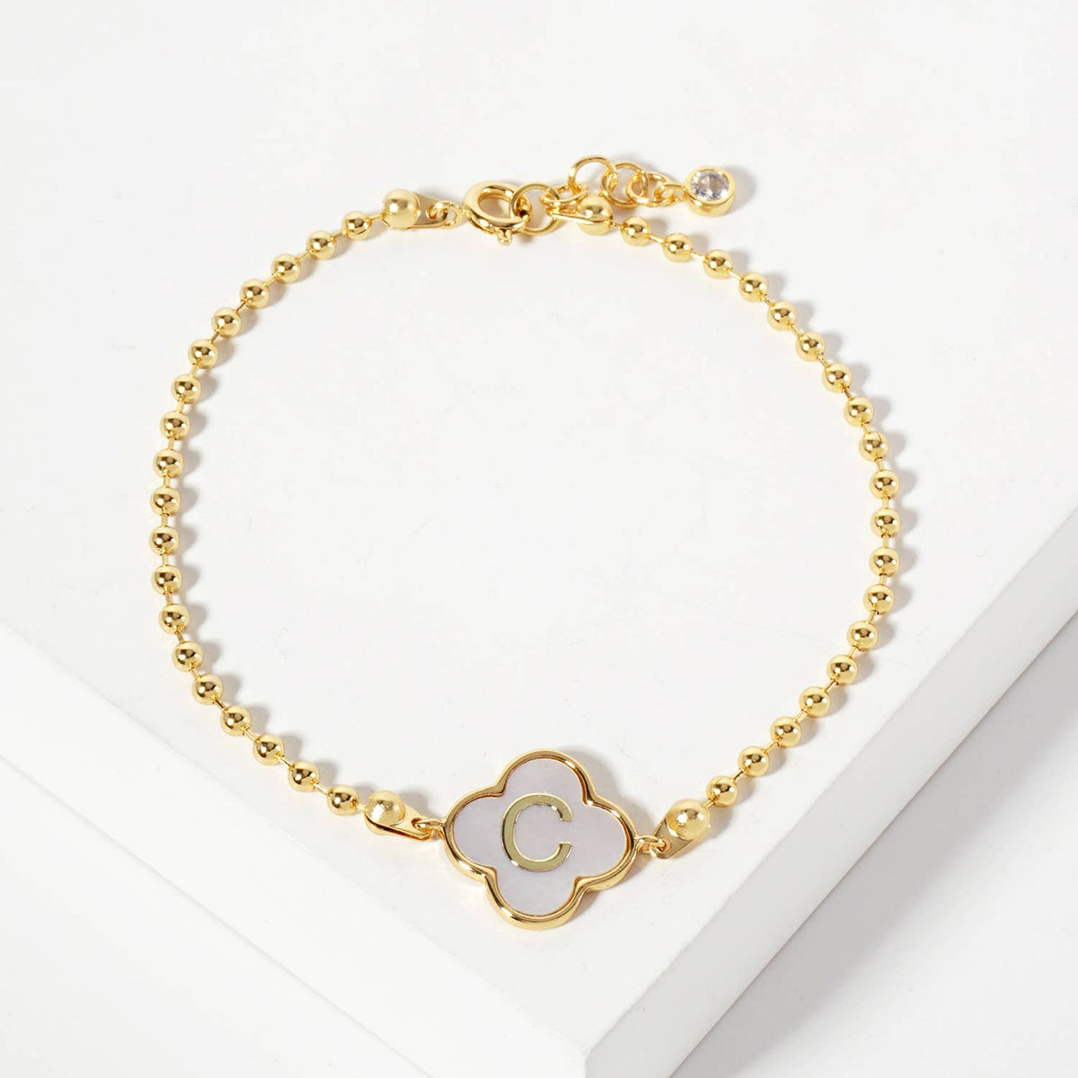 Dainty Gold Dipped Initial Clover Bracelet
